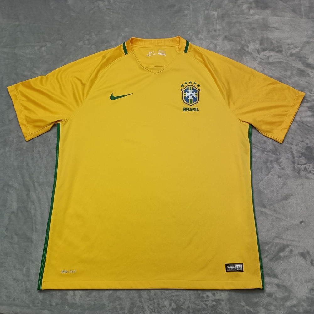 Nike Shirt Mens XL Yellow CBF Brasil Soccer Jersey Dri-Fit Short Sleeve Sport